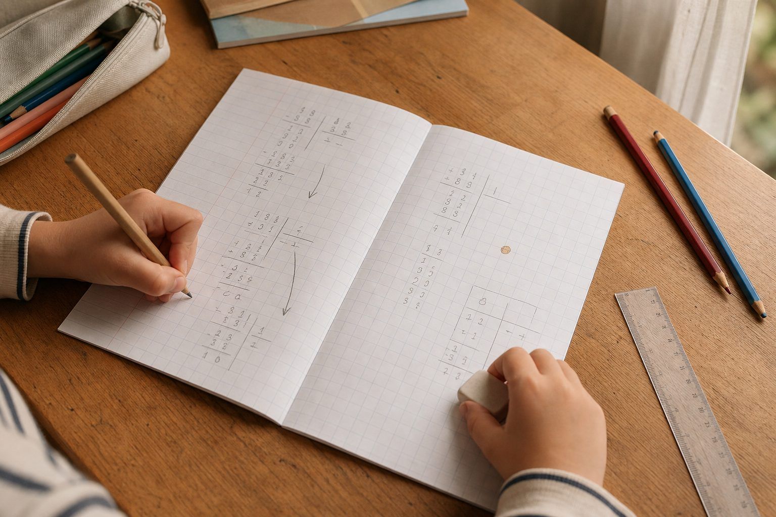 Poser une division CE2 par un chiffre, pas à pas