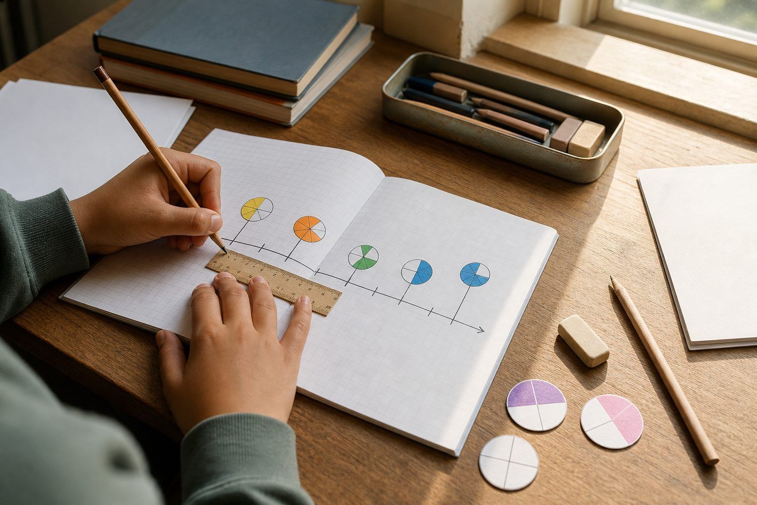 Comparer et placer des fractions sur une droite graduée
